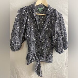 Anthropologie black silk pattern blouse maple